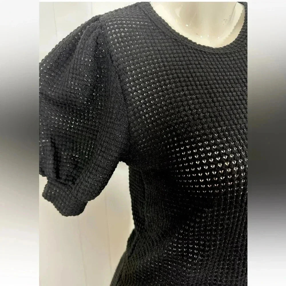 NWT Prettywear Puff Short Sleeve Top Waffle Loose Casual Blouses Sz M - Picture 3 of 9